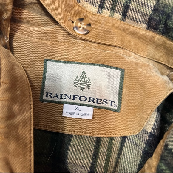 Rainforest 90s BROWN LEATHER BOMBER plaid wool lined Jacket MEN XL Pockets biker - Picture 9 of 13